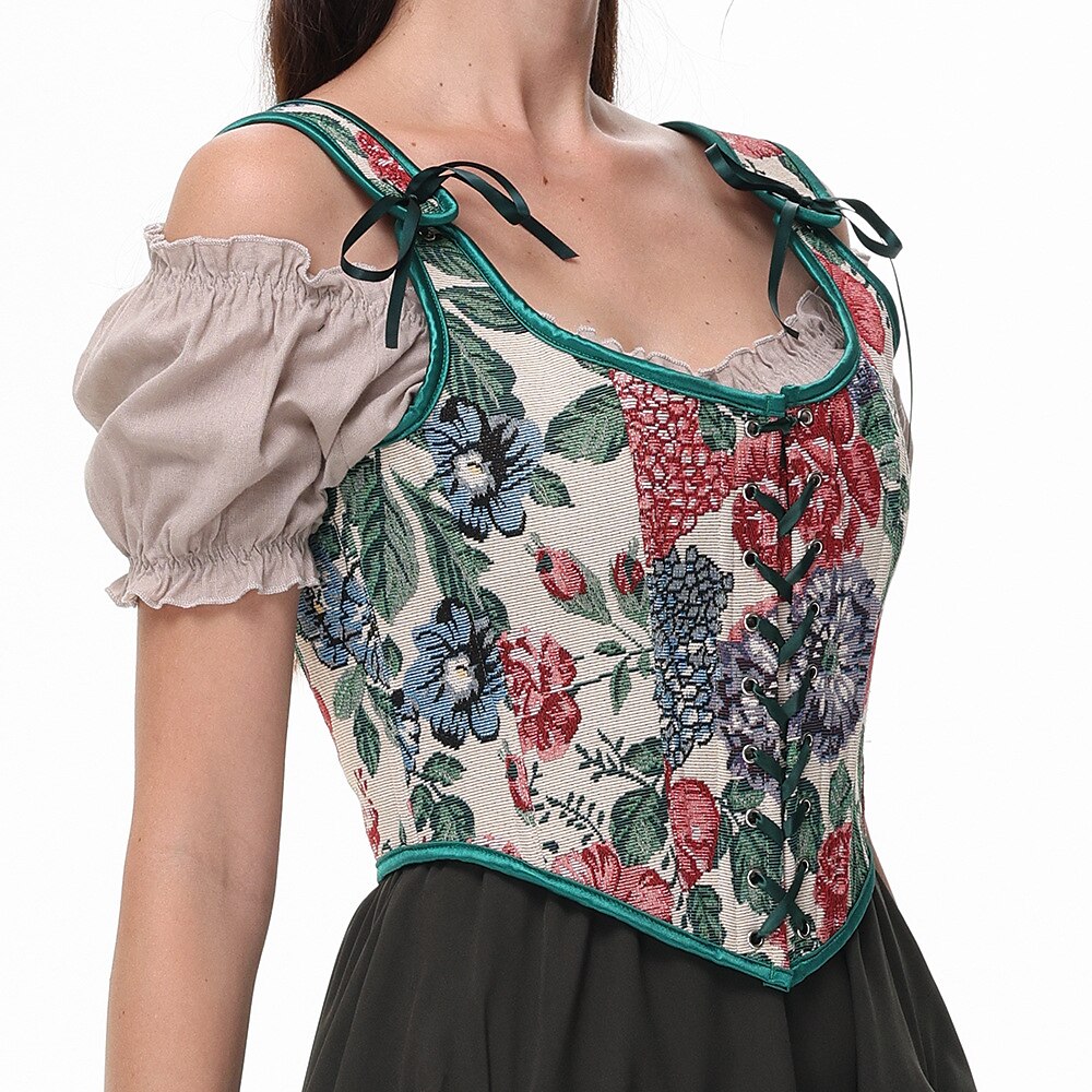 Blumenkorsett mit Schnürverschluss – U-Rücken | Romantisches Top mit floralem Touch