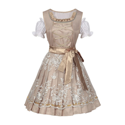 Champagnergoldenes Dirndlkleid – Oktoberfest | Elegantes Trachtenkleid mit Schürze und Bluse