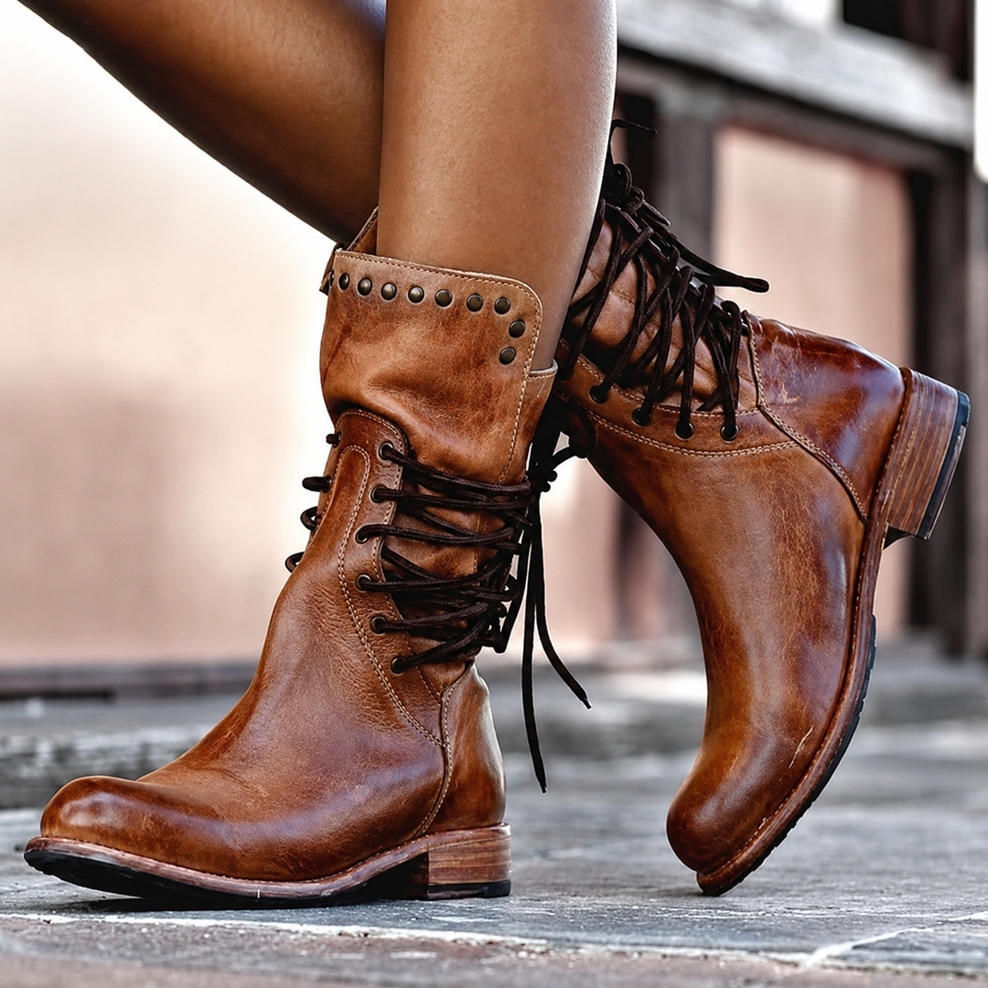 Ivy | Women's Studded Lace-Up Mid-Calf Boots
