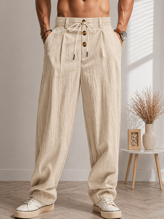 Herrenhose | Relaxed Fit Hose mit Geradem Bein | Knopfverschluss und Kordelzug | Lässiger Alltagsstil