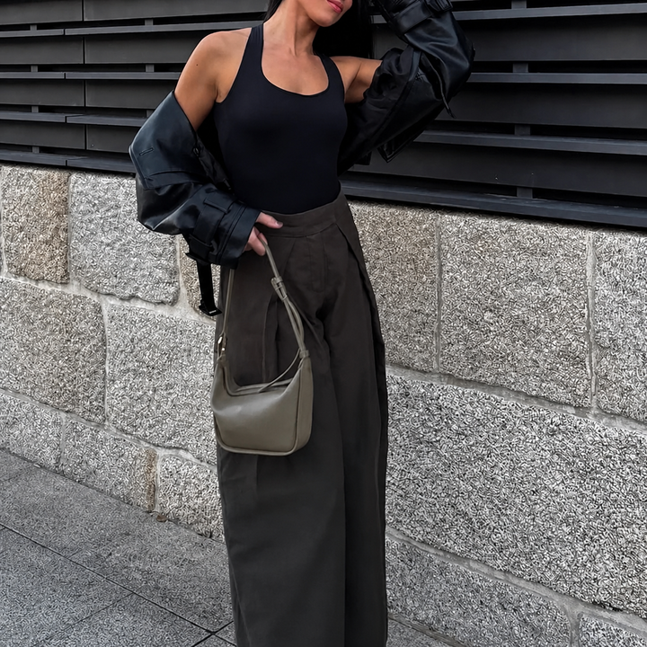 Damen High Waist Weite Tailored Hose Für Abschlusslooks Mit Falten Vorne | Faltenfront