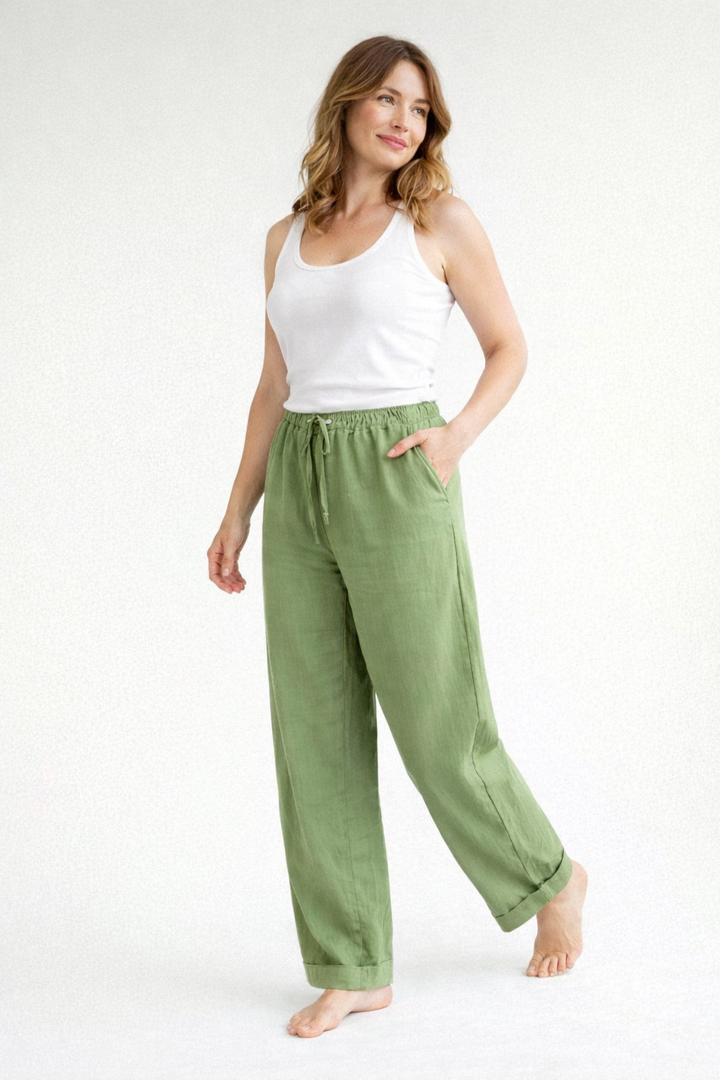 Damen Weite Passform Hose mit Kordelzug | Gerade Bein Hose