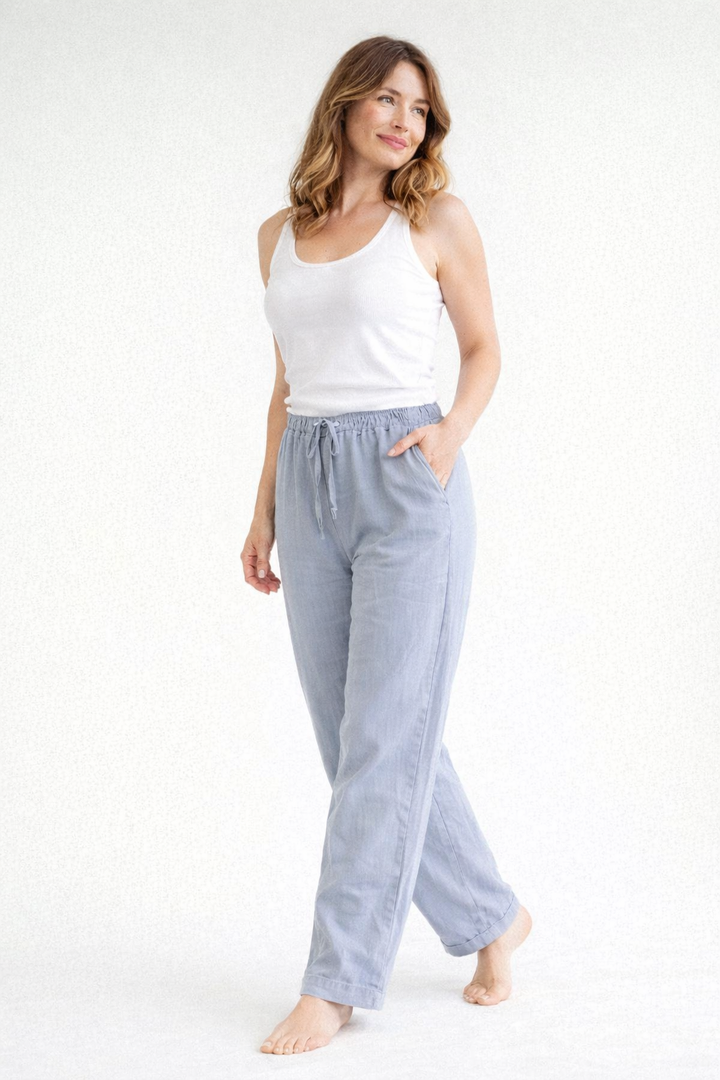 Damen Weite Passform Hose mit Kordelzug | Gerade Bein Hose