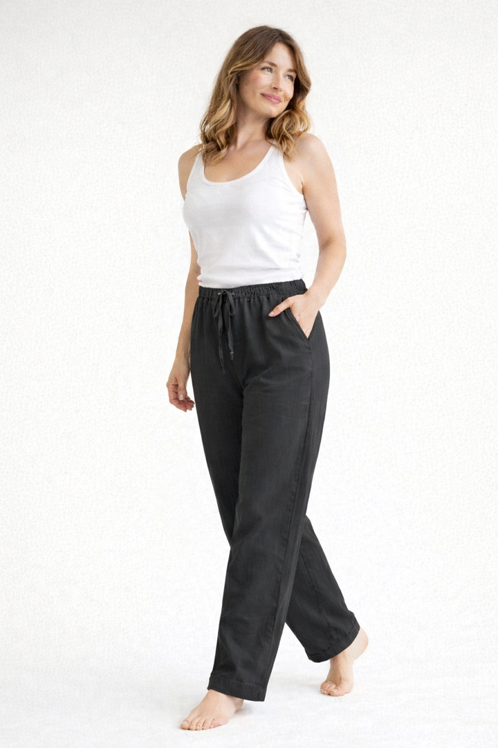 Damen Weite Passform Hose mit Kordelzug | Gerade Bein Hose