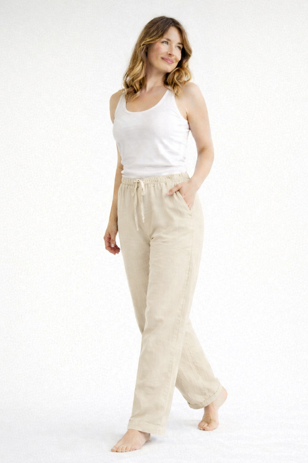 Damen Weite Passform Hose mit Kordelzug | Gerade Bein Hose