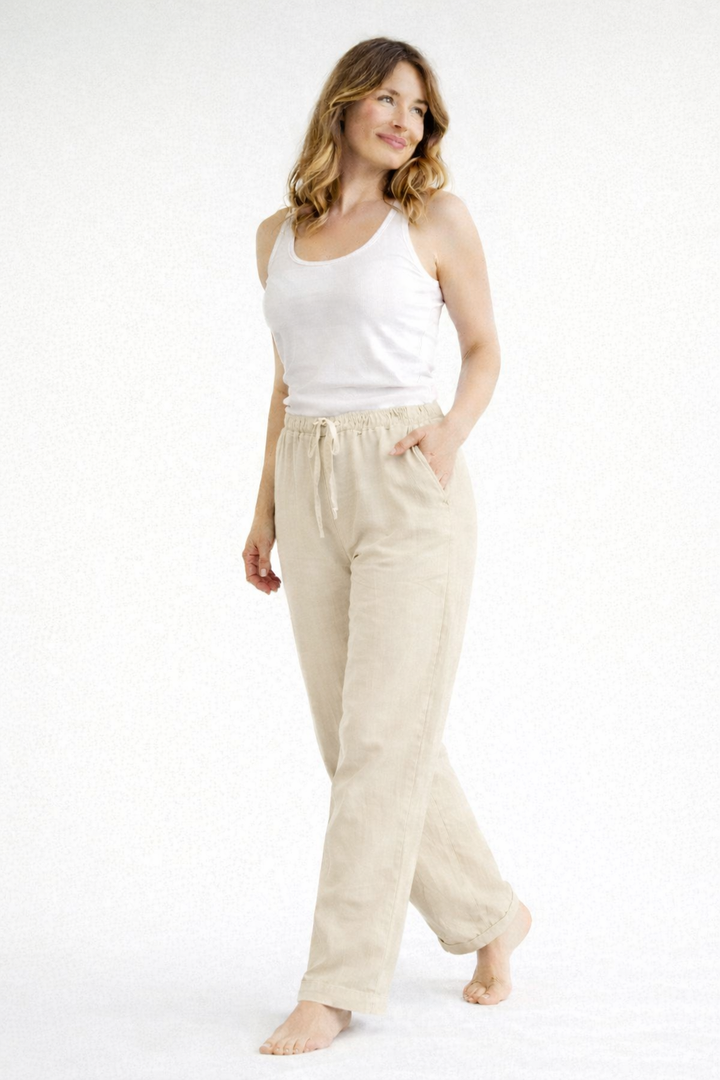 Damen Weite Passform Hose mit Kordelzug | Gerade Bein Hose