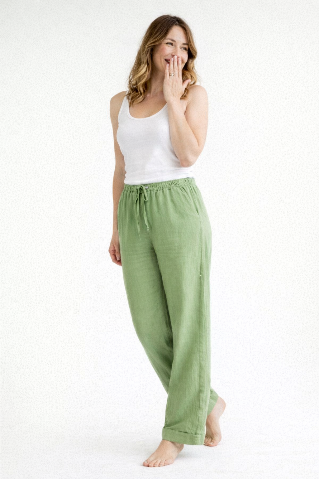 Damen Weite Passform Hose mit Kordelzug | Gerade Bein Hose