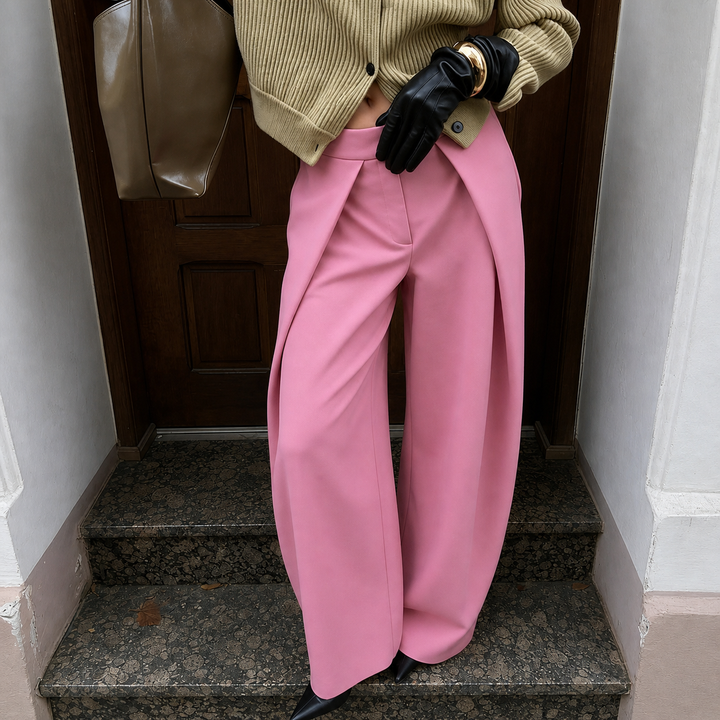 Damen High Waist Weite Tailored Hose Für Abschlusslooks Mit Falten Vorne | Faltenfront