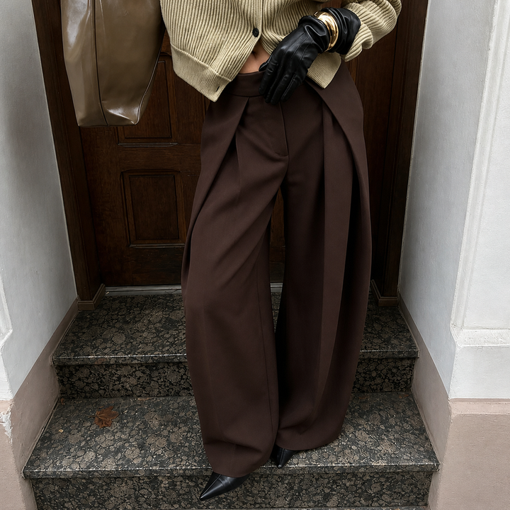Damen High Waist Weite Tailored Hose Für Abschlusslooks Mit Falten Vorne | Faltenfront