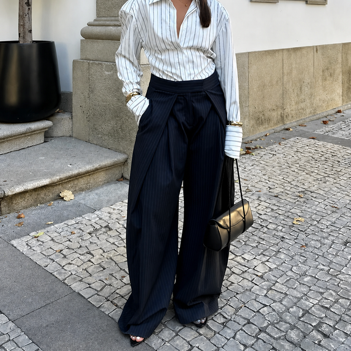 Damen High Waist Weite Tailored Hose Für Abschlusslooks Mit Falten Vorne | Faltenfront