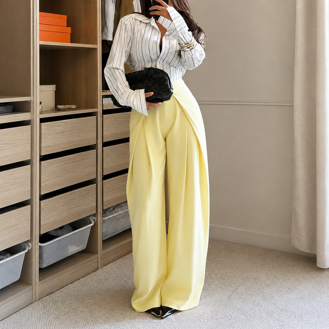Damen High Waist Weite Tailored Hose Für Abschlusslooks Mit Falten Vorne | Faltenfront