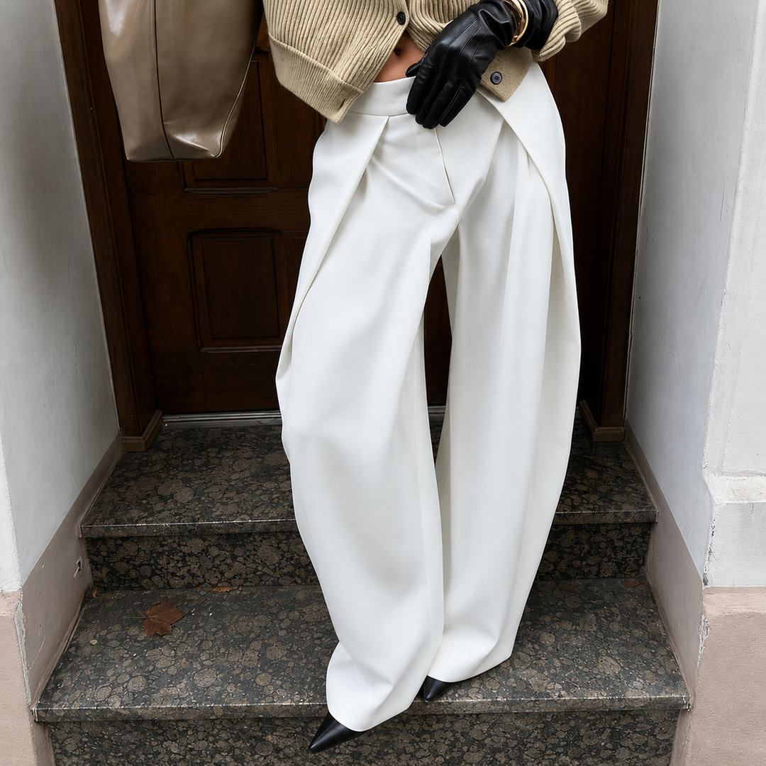 Damen High Waist Weite Tailored Hose Für Abschlusslooks Mit Falten Vorne | Faltenfront