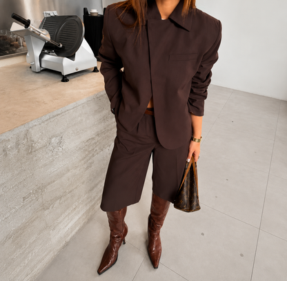 Set damă cu cămașă scurtă cu mânecă lungă și pantaloni scurți Bermuda largi | Stil streetwear