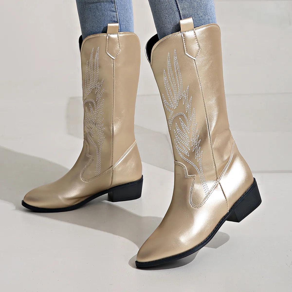 Cowboystiefel Damen | Westernstiefel Boots für Damen | Alltagstauglich, Slip-On Design