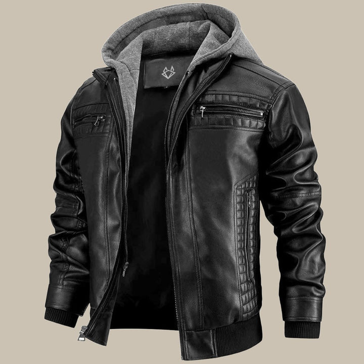 Daan Herren-Winterlederjacke | Robustes Design mit abnehmbarer Kapuze 0