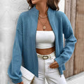 Damen-Cardigan-Pulloverjacke – Wollmischung – Lockere Passform – Gerippter Reißverschluss – Lange Ärmel
