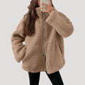 Damen-Fleece-Teddy-Winterjacke mit Reißverschluss, flauschig 1