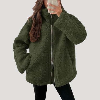 Damen-Fleece-Teddy-Winterjacke mit Reißverschluss, flauschig 4
