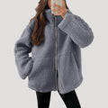 Damen-Fleece-Teddy-Winterjacke mit Reißverschluss, flauschig 6