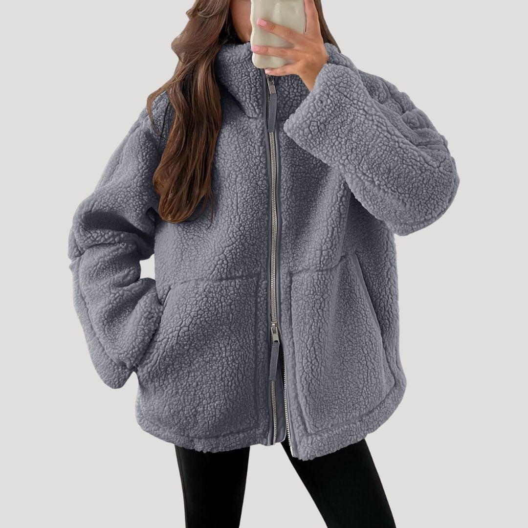Damen-Fleece-Teddy-Winterjacke mit Reißverschluss, flauschig 6