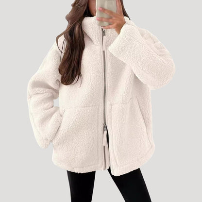 Damen-Fleece-Teddy-Winterjacke mit Reißverschluss, flauschig 8