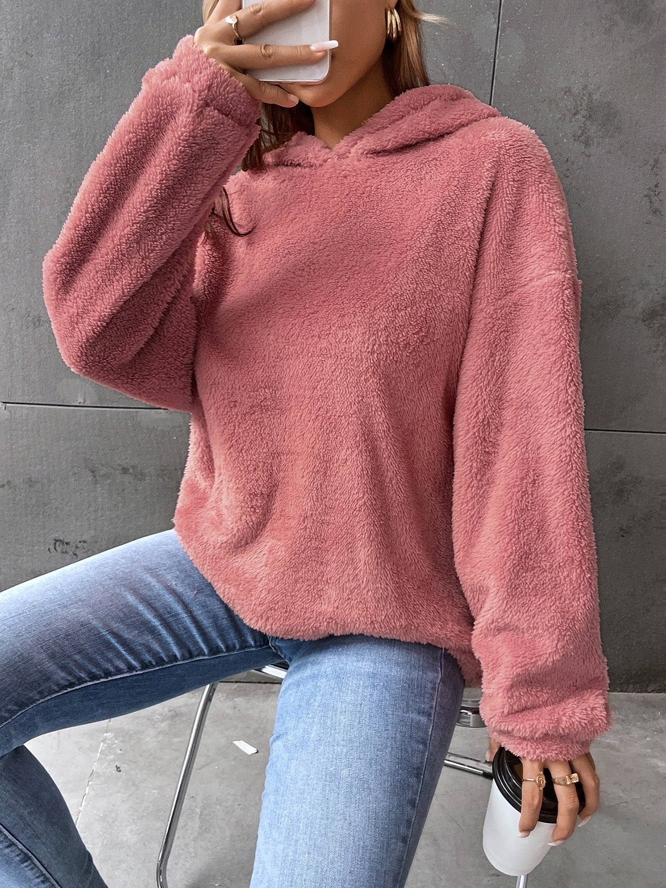Damen-Hoodie – pullover – Kurzes Design – Lockere Passform – Lange Ärmel