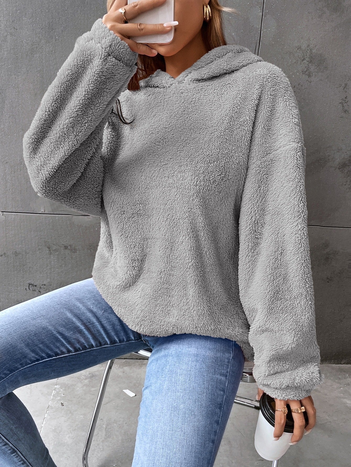 Damen-Hoodie – pullover – Kurzes Design – Lockere Passform – Lange Ärmel