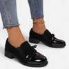 Damen-Loafer mit Blockabsatz – Lacklederschuhe mit Kappe und Schleife 0