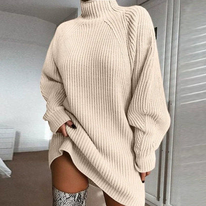Damen-Pulloverkleid – Wollmischung – Oversize-Passform – Rollkragen