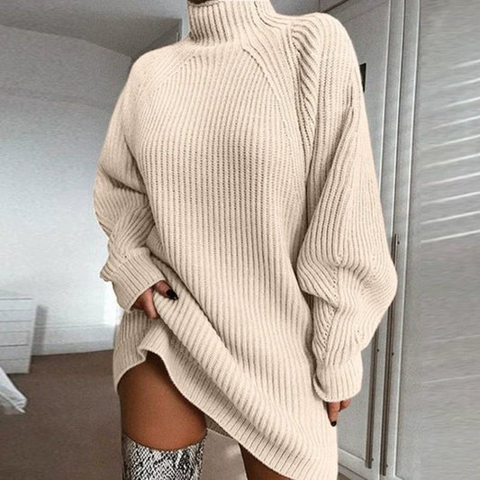 Damen-Pulloverkleid – Wollmischung – Oversize-Passform – Rollkragen