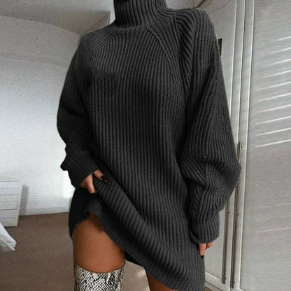 Damen-Pulloverkleid – Wollmischung – Oversize-Passform – Rollkragen