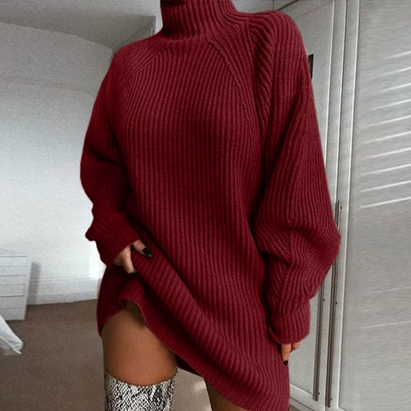 Damen-Pulloverkleid – Wollmischung – Oversize-Passform – Rollkragen