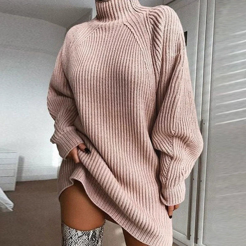 Damen-Pulloverkleid – Wollmischung – Oversize-Passform – Rollkragen