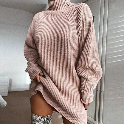 Damen-Pulloverkleid – Wollmischung – Oversize-Passform – Rollkragen