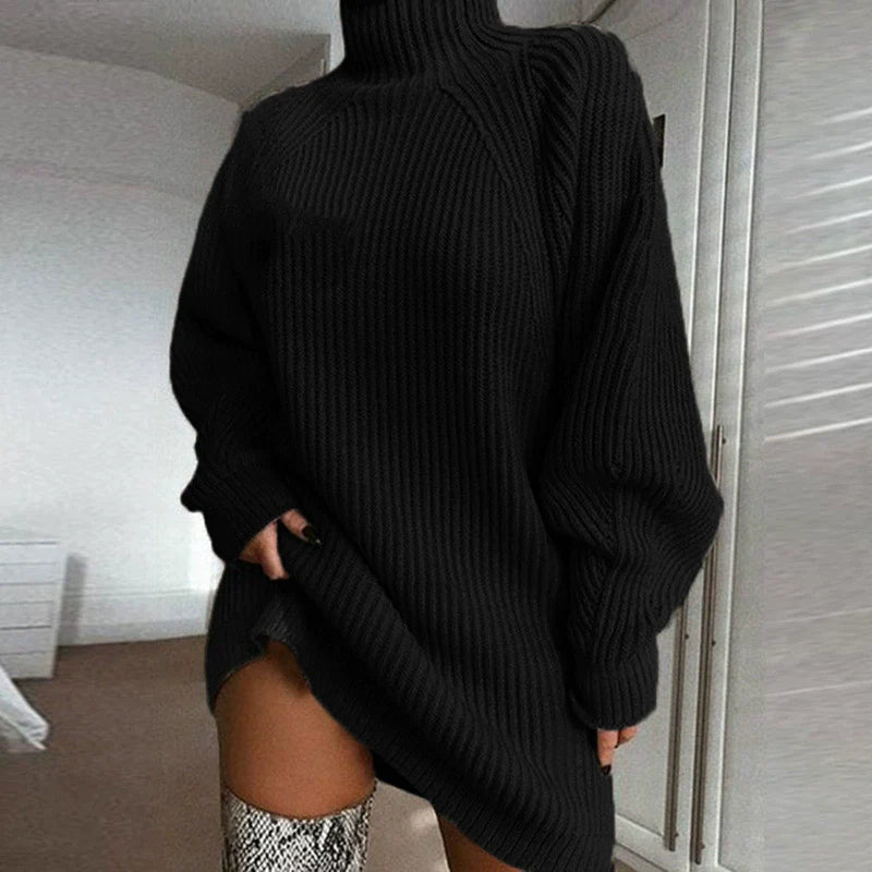 Damen-Pulloverkleid – Wollmischung – Oversize-Passform – Rollkragen