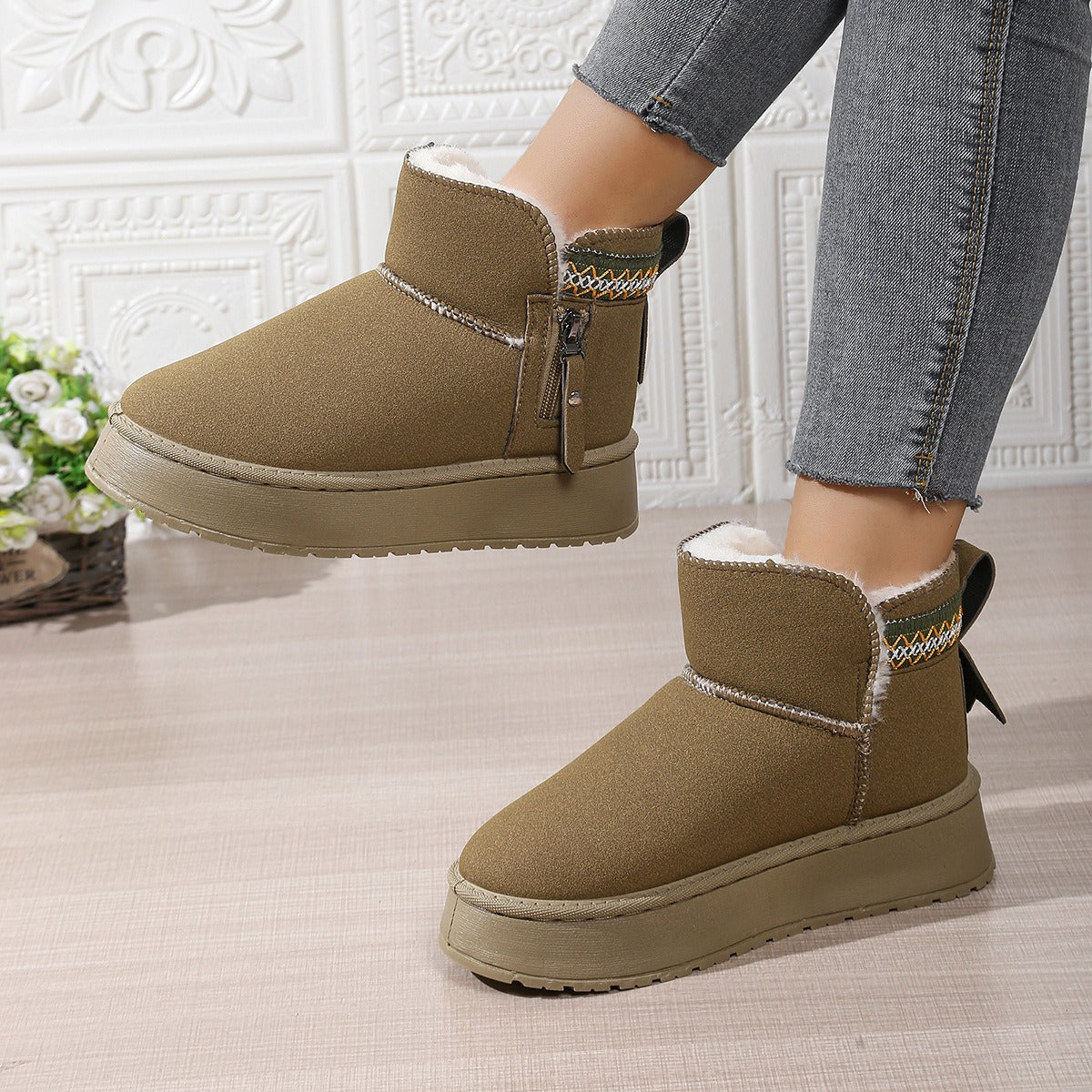Damen-Schneestiefel - Wasserabweisend - Warmfutter - Dicke Sohle - Reißverschluss - Knöchelhöhe