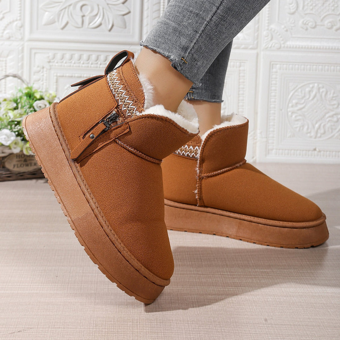 Damen-Schneestiefel - Wasserabweisend - Warmfutter - Dicke Sohle - Reißverschluss - Knöchelhöhe
