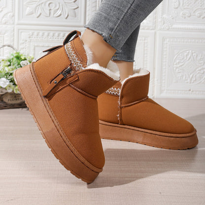 Damen-Schneestiefel - Wasserabweisend - Warmfutter - Dicke Sohle - Reißverschluss - Knöchelhöhe