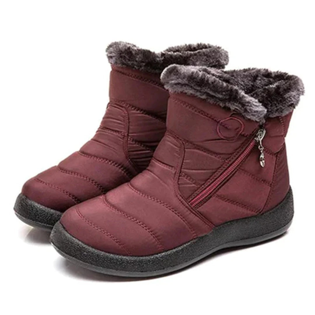 Damen-Stiefeletten – gesteppt, wasserabweisend – mit Kunstfell gefüttert – Reißverschluss, rutschfest