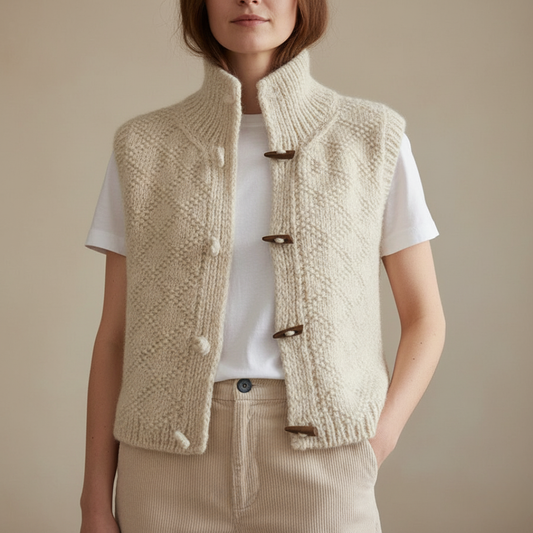 Damen-Cardigan aus Wollmischung | Ärmellos, zum Knöpfen, warm, lässiger Lagenlook
