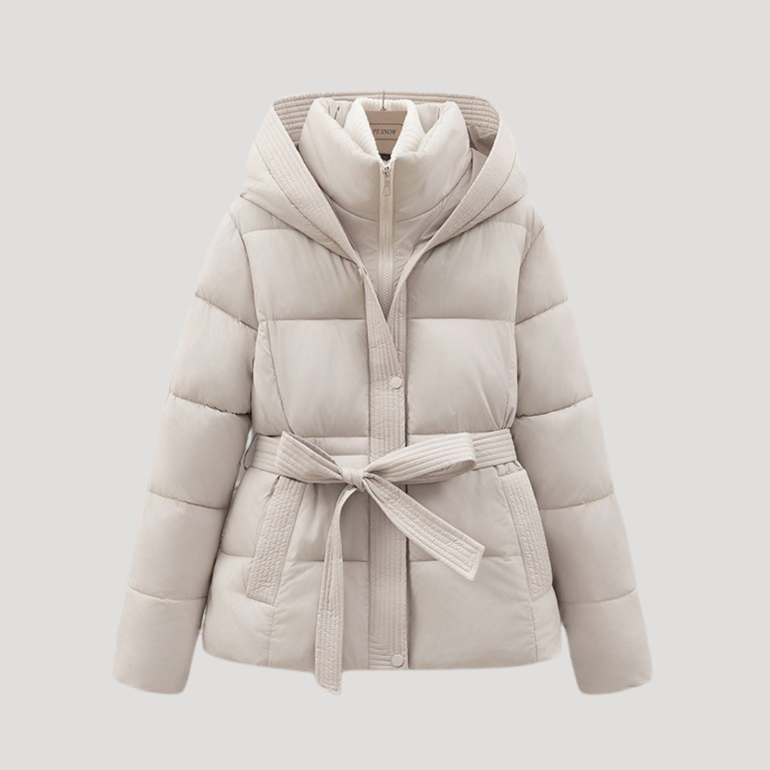 Damen-Winter-Steppjacke mit Kapuze und Gürtel 2