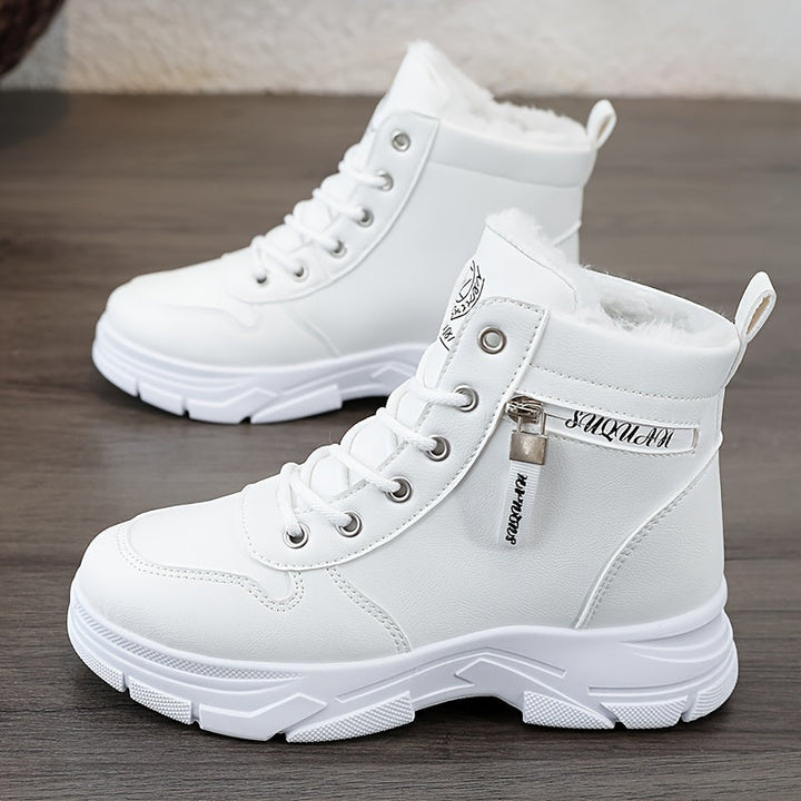 Damen-Winterstiefeletten – Schnürstiefel mit seitlichem Reißverschluss, weichem Futter und dicker Sohle 2