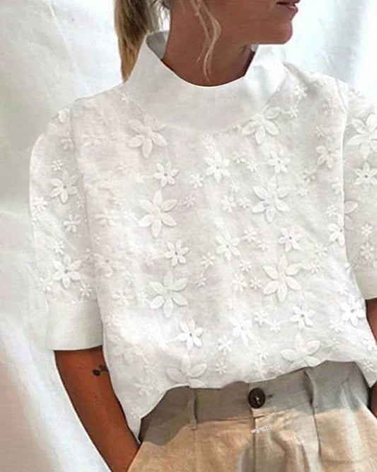 Damen Bluse mit Besticktem Stehkragen | Blusen Sommer Damenmode