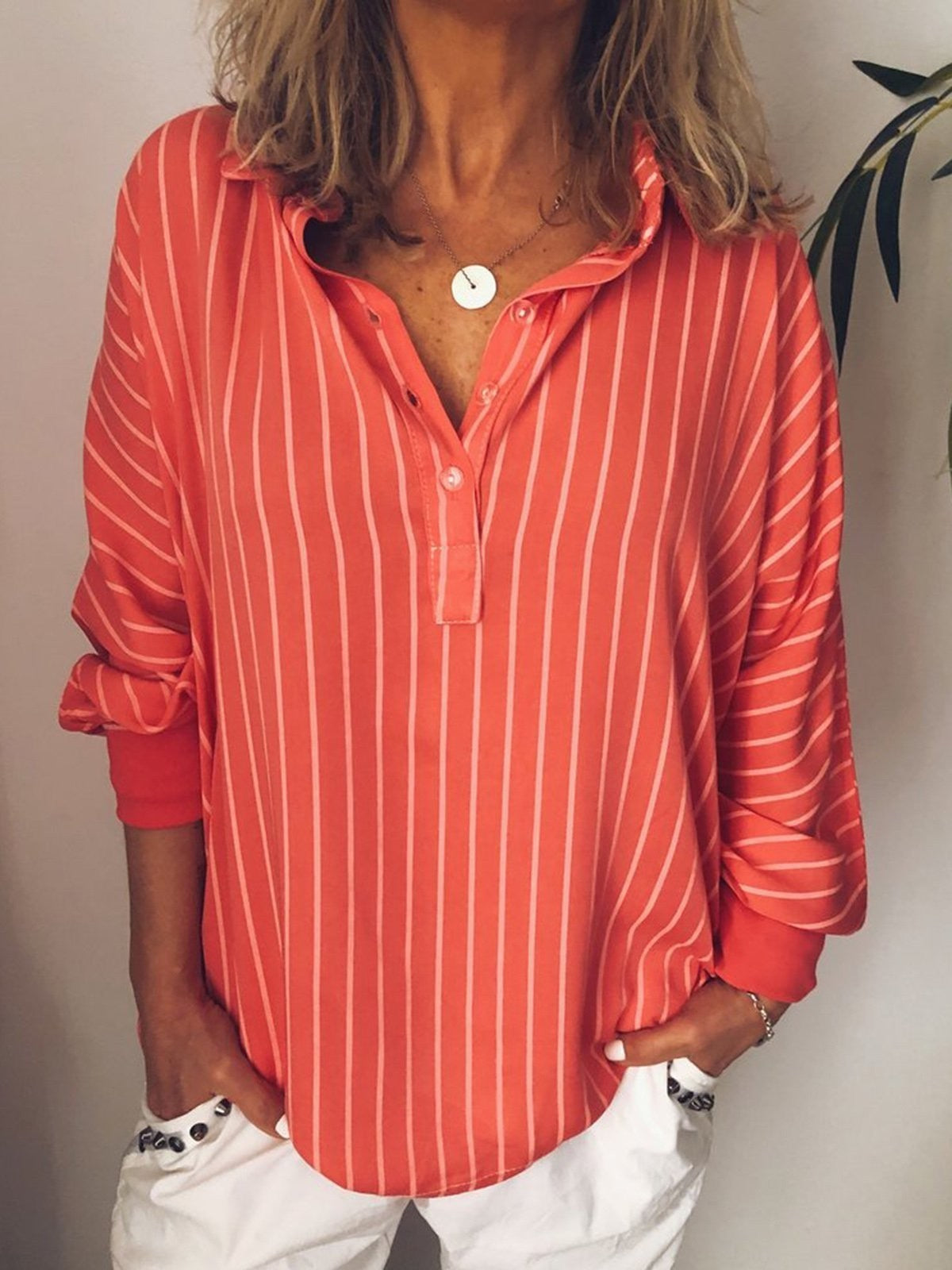 Damen Bluse mit Relaxed Fit und Vertikalen Streifen – Atmungsaktives Material, Lange Ärmel für Vielseitige Outfits