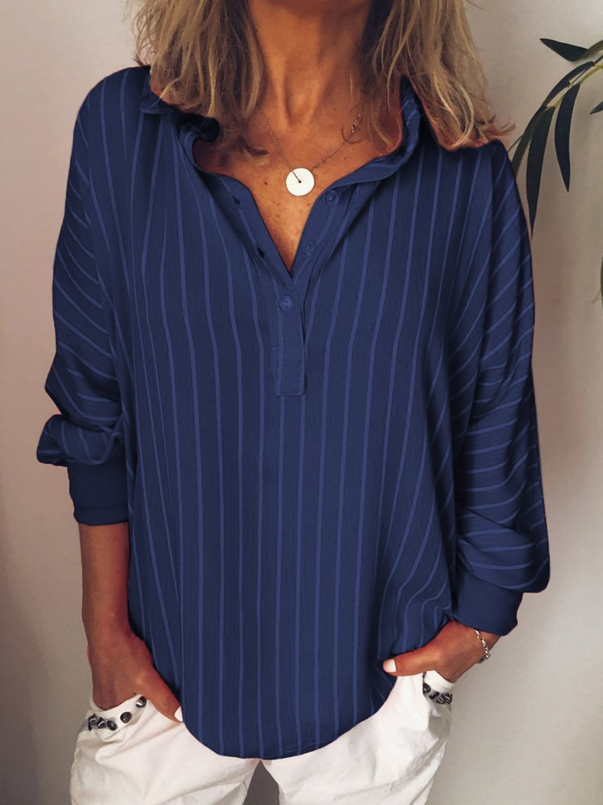 Damen Bluse mit Relaxed Fit und Vertikalen Streifen – Atmungsaktives Material, Lange Ärmel für Vielseitige Outfits