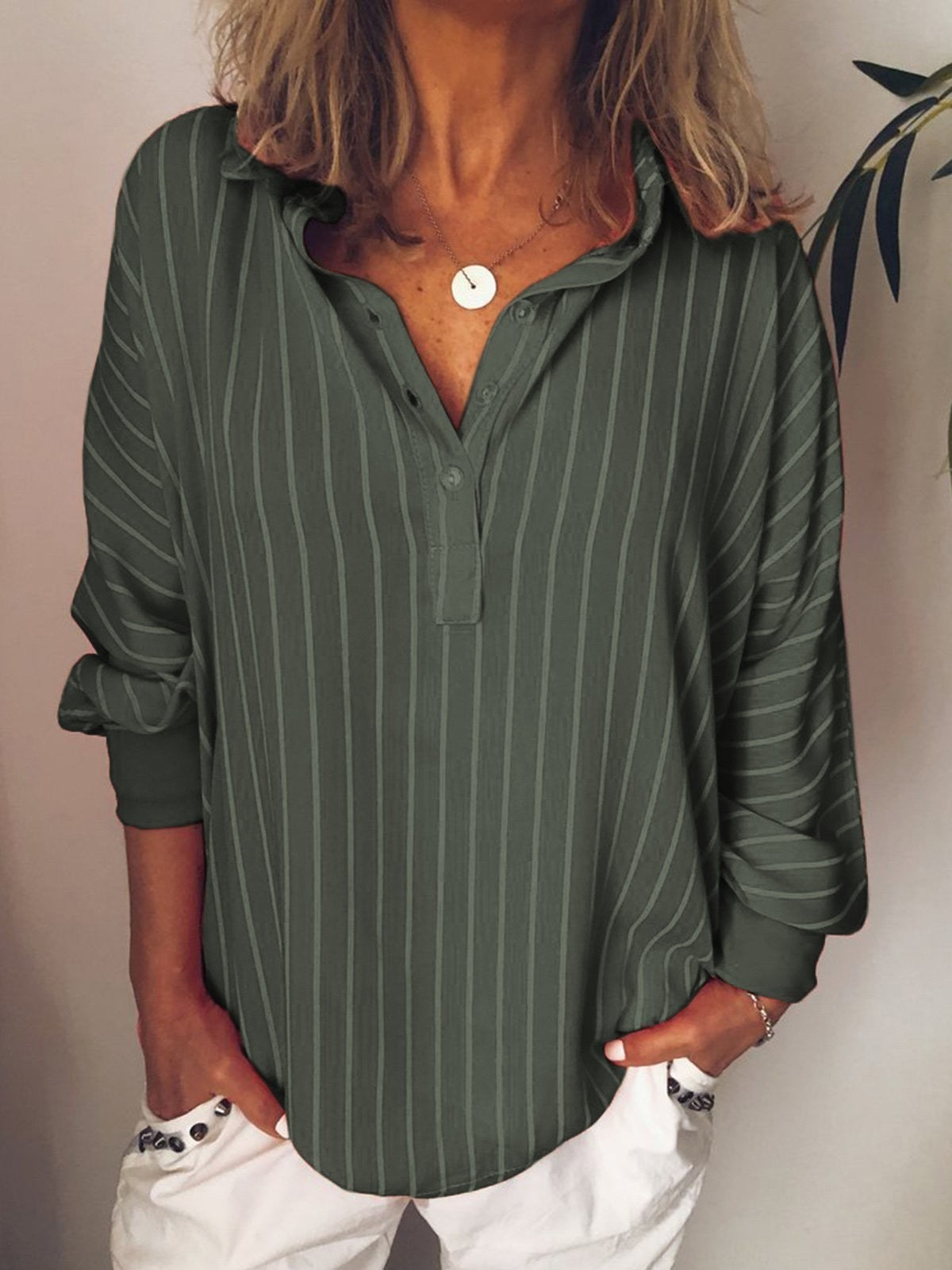Damen Bluse mit Relaxed Fit und Vertikalen Streifen – Atmungsaktives Material, Lange Ärmel für Vielseitige Outfits