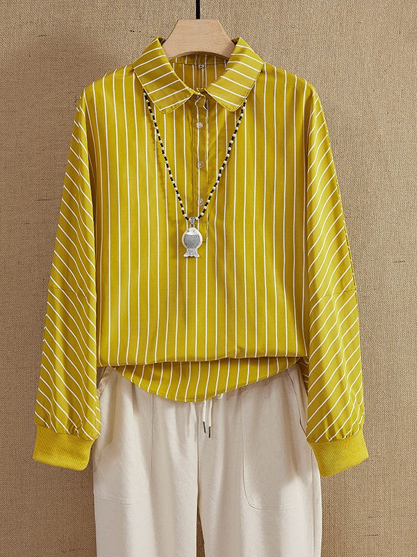 Damen Bluse mit Relaxed Fit und Vertikalen Streifen – Atmungsaktives Material, Lange Ärmel für Vielseitige Outfits