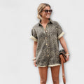 Damen Jumpsuit | Jumpsuits für Damen Sommer mit Leopardenmuster und Hemdlook