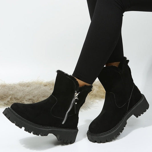 Damen Stiefeletten - Wildlederoptik - Warm gefüttert - Seitlicher Reißverschluss - Rutschfeste Profilsohle