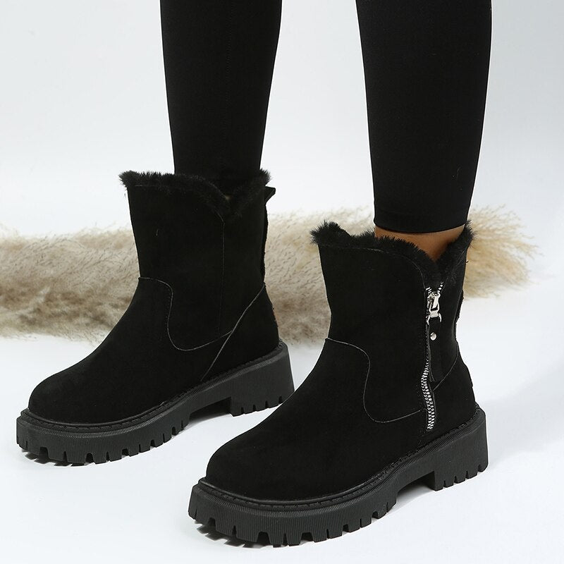 Damen Stiefeletten - Wildlederoptik - Warm gefüttert - Seitlicher Reißverschluss - Rutschfeste Profilsohle
